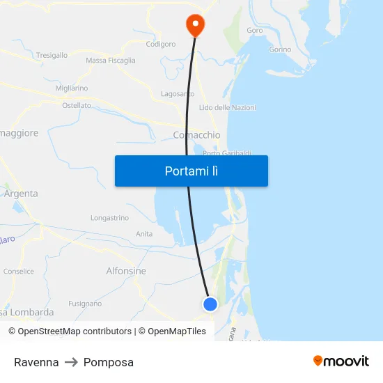 Ravenna to Pomposa map