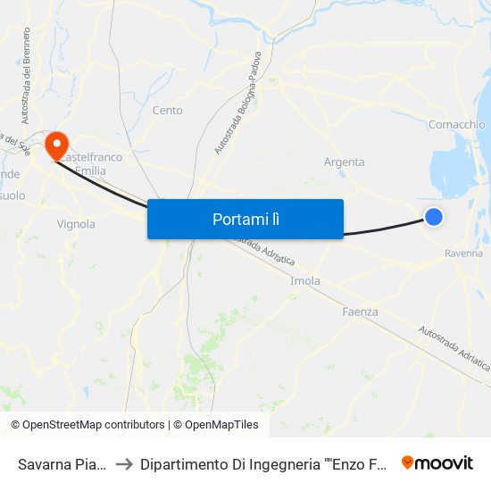 Savarna Piazza to Dipartimento Di Ingegneria ""Enzo Ferrari"" map