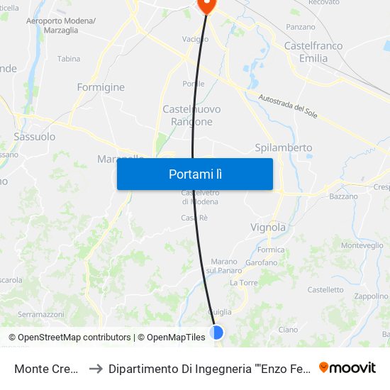 Monte Cresce to Dipartimento Di Ingegneria ""Enzo Ferrari"" map