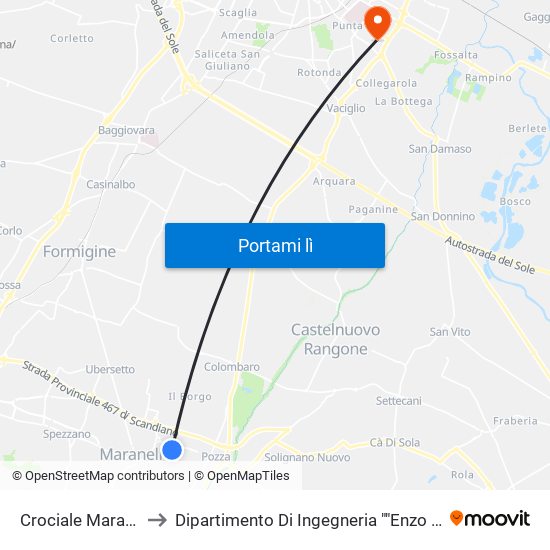 Crociale Maranello to Dipartimento Di Ingegneria ""Enzo Ferrari"" map