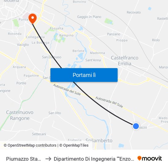 Piumazzo Stazione to Dipartimento Di Ingegneria ""Enzo Ferrari"" map