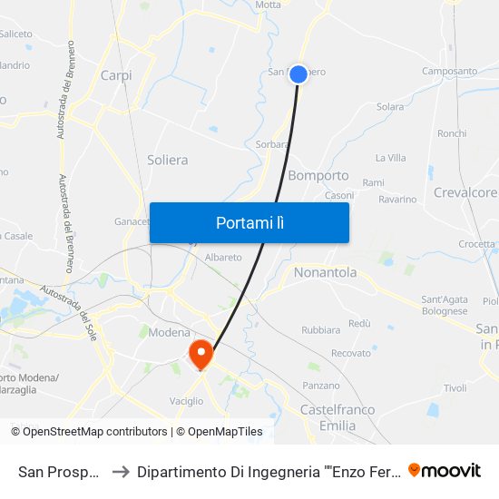 San Prospero to Dipartimento Di Ingegneria ""Enzo Ferrari"" map