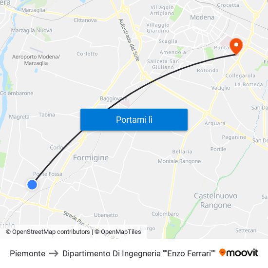 Piemonte to Dipartimento Di Ingegneria ""Enzo Ferrari"" map