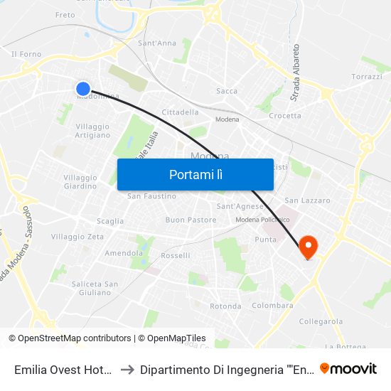 Emilia Ovest Hotel Eden to Dipartimento Di Ingegneria ""Enzo Ferrari"" map