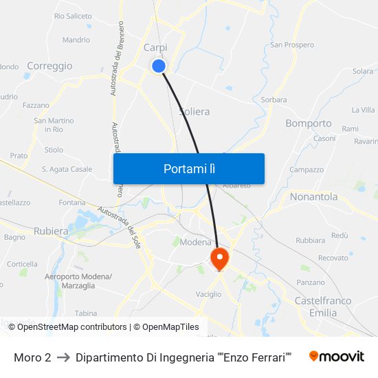 Moro 2 to Dipartimento Di Ingegneria ""Enzo Ferrari"" map