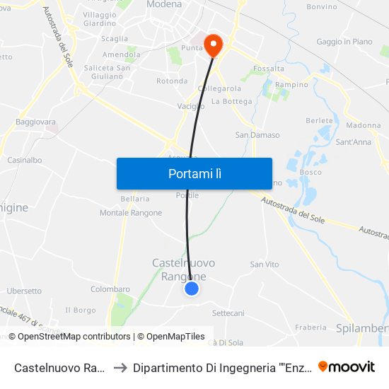 Castelnuovo Rangone to Dipartimento Di Ingegneria ""Enzo Ferrari"" map