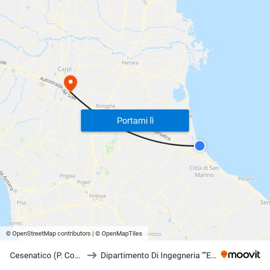 Cesenatico (P. Comandini) to Dipartimento Di Ingegneria ""Enzo Ferrari"" map