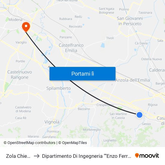 Zola Chiesa to Dipartimento Di Ingegneria ""Enzo Ferrari"" map