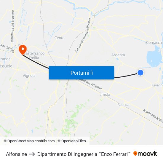 Alfonsine to Dipartimento Di Ingegneria ""Enzo Ferrari"" map