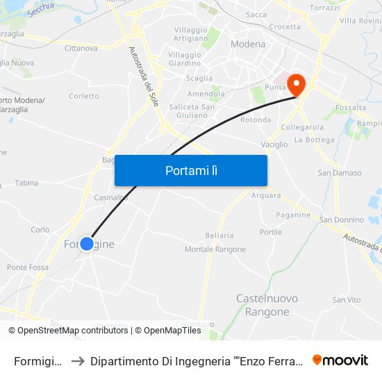 Formigine to Dipartimento Di Ingegneria ""Enzo Ferrari"" map