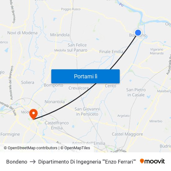 Bondeno to Dipartimento Di Ingegneria ""Enzo Ferrari"" map