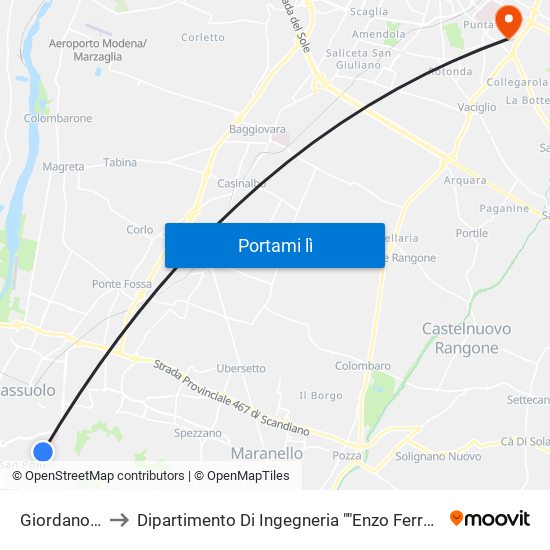 Giordano 1 to Dipartimento Di Ingegneria ""Enzo Ferrari"" map