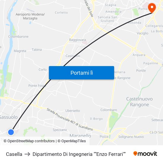 Casella to Dipartimento Di Ingegneria ""Enzo Ferrari"" map