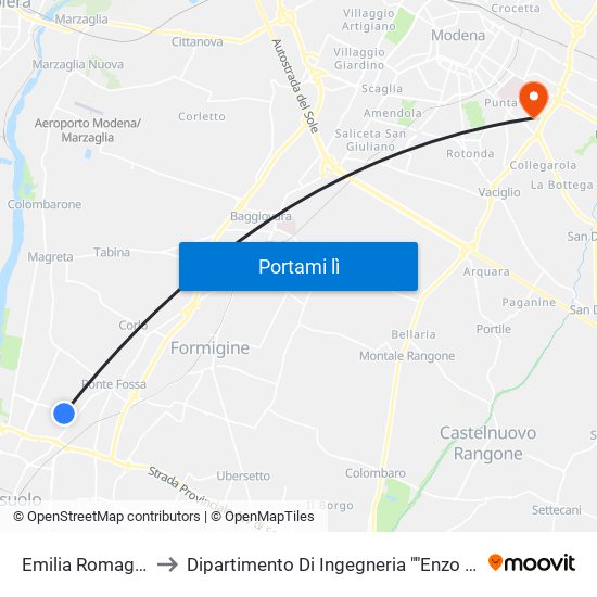 Emilia Romagna 1 to Dipartimento Di Ingegneria ""Enzo Ferrari"" map