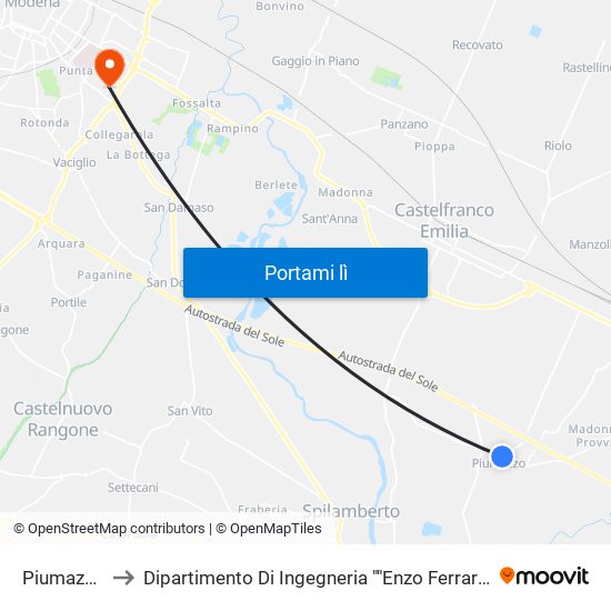 Piumazzo to Dipartimento Di Ingegneria ""Enzo Ferrari"" map