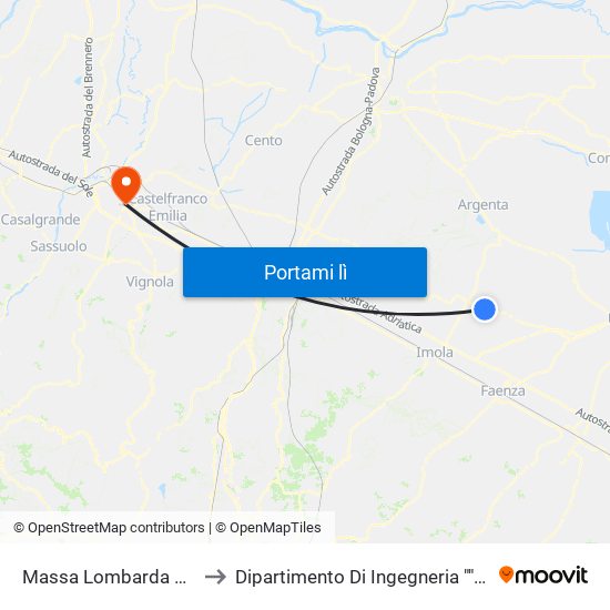 Massa Lombarda Panchette to Dipartimento Di Ingegneria ""Enzo Ferrari"" map