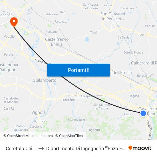 Ceretolo Chiesa to Dipartimento Di Ingegneria ""Enzo Ferrari"" map
