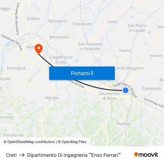 Creti to Dipartimento Di Ingegneria ""Enzo Ferrari"" map