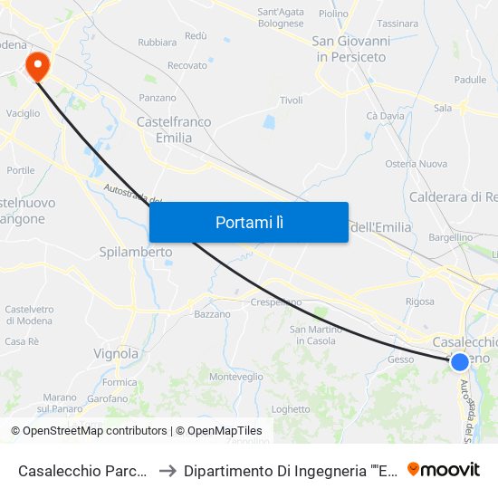 Casalecchio Parco Rodari to Dipartimento Di Ingegneria ""Enzo Ferrari"" map