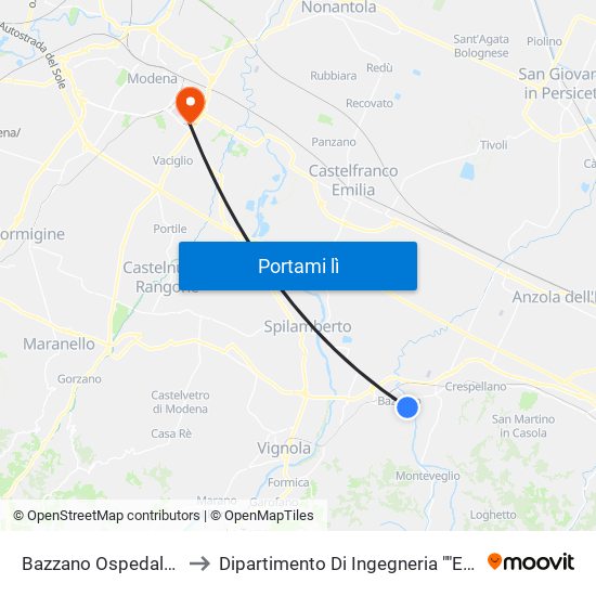 Bazzano Ospedale Nuovo to Dipartimento Di Ingegneria ""Enzo Ferrari"" map