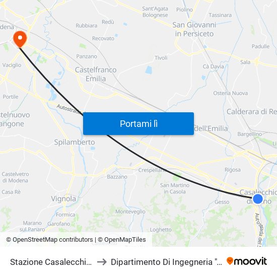 Stazione Casalecchio Garibaldi to Dipartimento Di Ingegneria ""Enzo Ferrari"" map