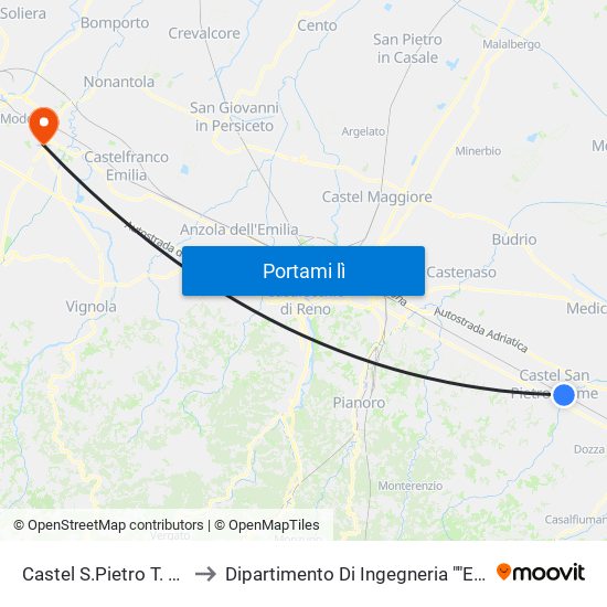 Castel S.Pietro T. Stazione to Dipartimento Di Ingegneria ""Enzo Ferrari"" map