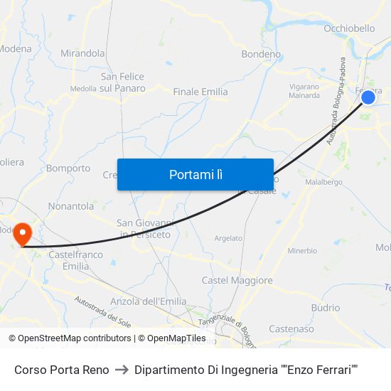 Corso Porta Reno to Dipartimento Di Ingegneria ""Enzo Ferrari"" map
