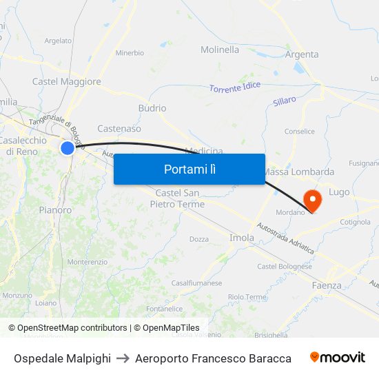 Ospedale Malpighi to Aeroporto Francesco Baracca map