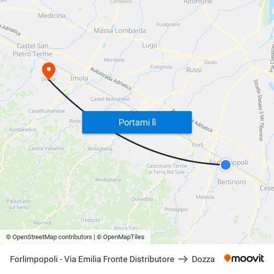 Forlimpopoli - Via Emilia Fronte Distributore to Dozza map