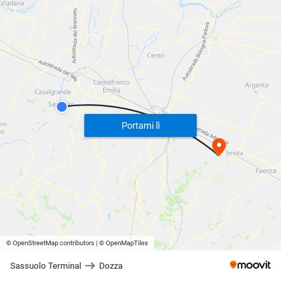 Sassuolo Terminal to Dozza map