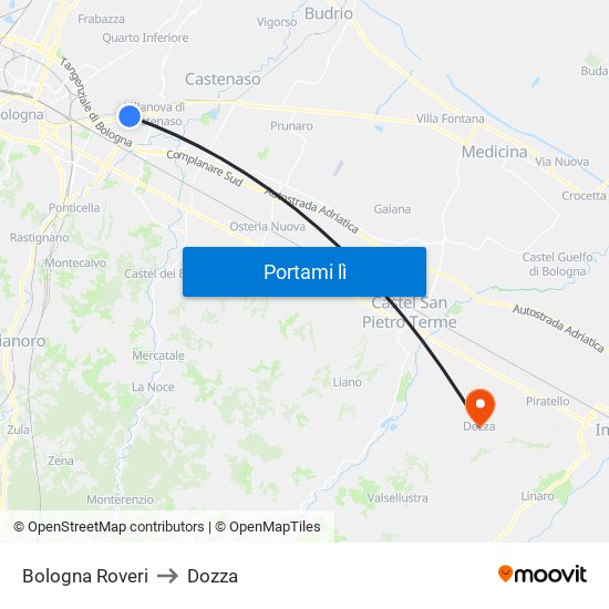 Bologna Roveri to Dozza map
