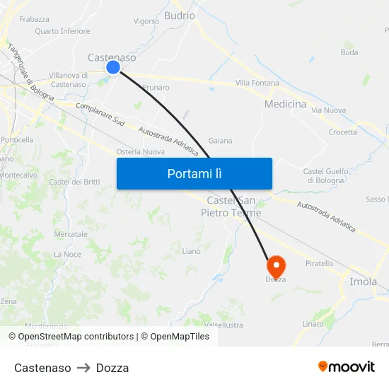 Castenaso to Dozza map