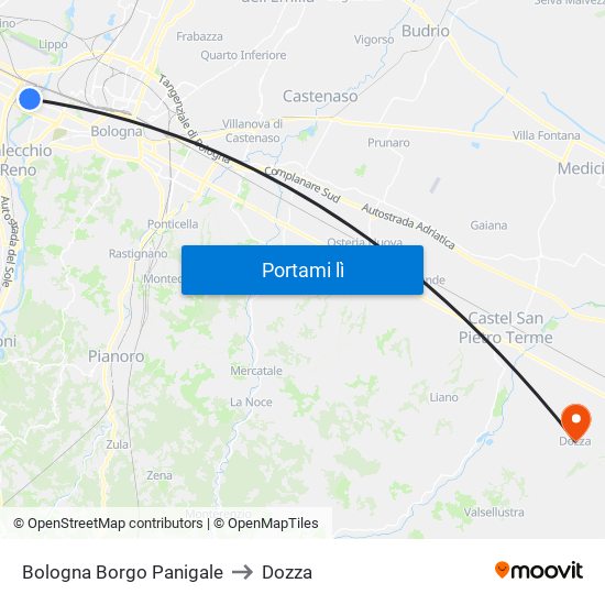 Bologna Borgo Panigale to Dozza map