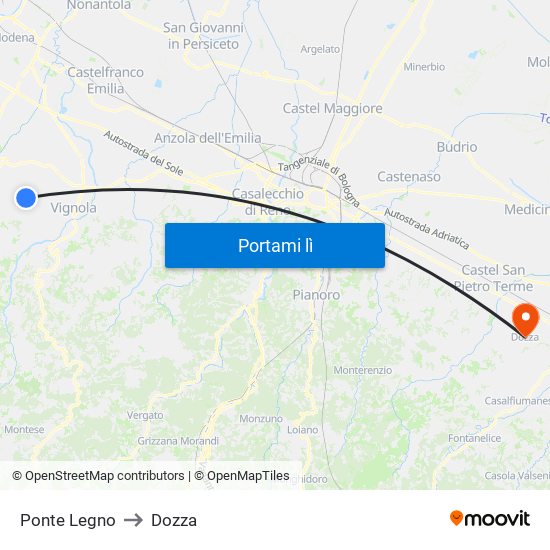 Ponte Legno to Dozza map