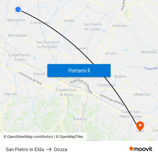 San Pietro In Elda to Dozza map
