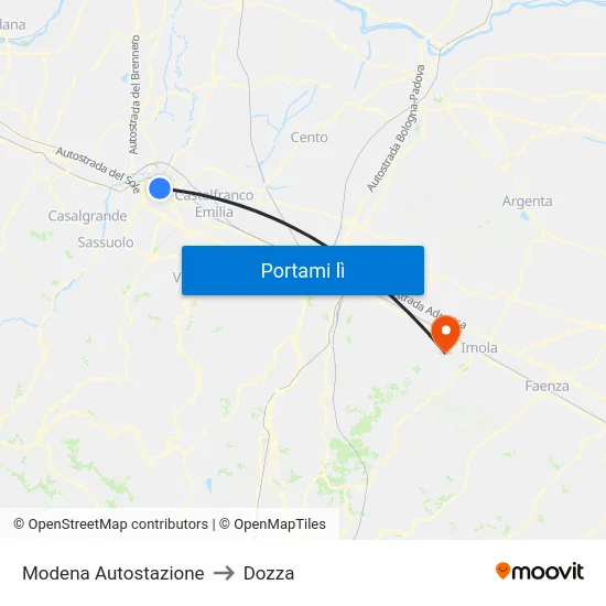 Modena Autostazione to Dozza map