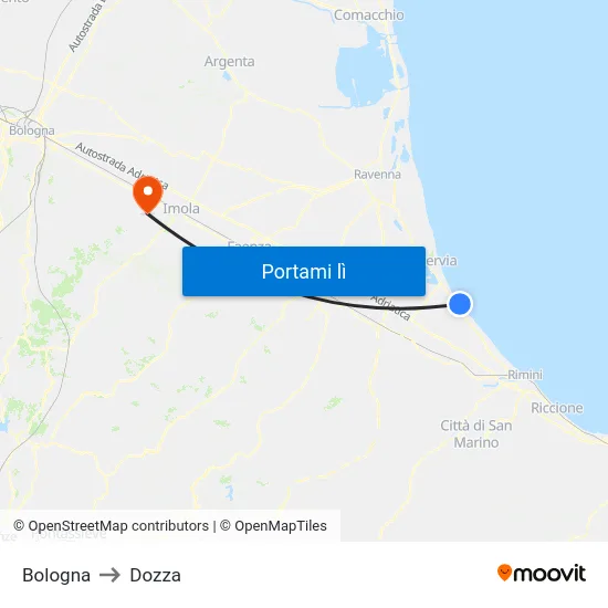 Bologna to Dozza map
