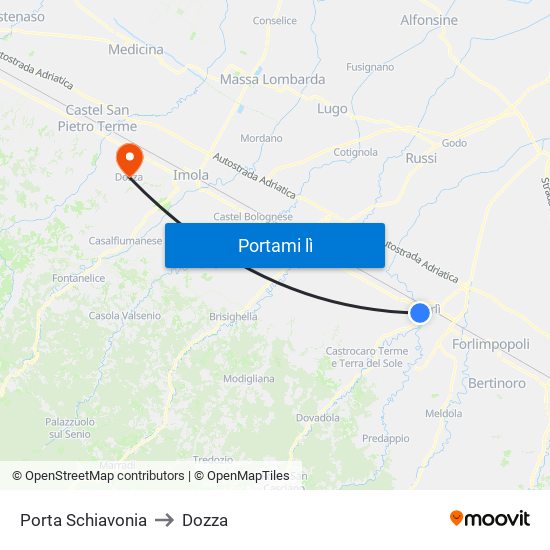 Porta Schiavonia to Dozza map