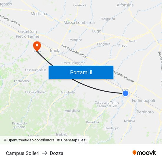 Campus Solieri to Dozza map