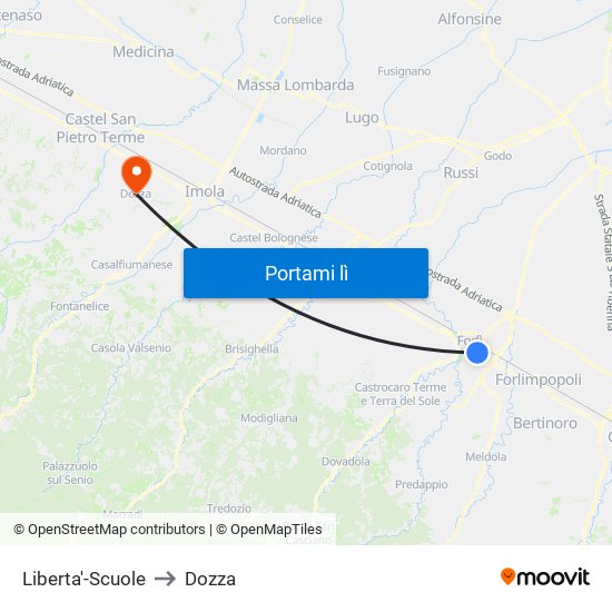 Liberta'-Scuole to Dozza map