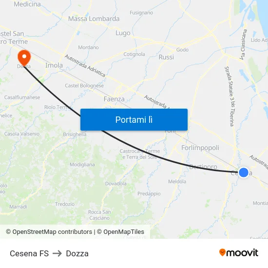 Cesena FS to Dozza map