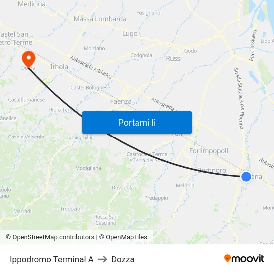 Ippodromo Terminal A to Dozza map