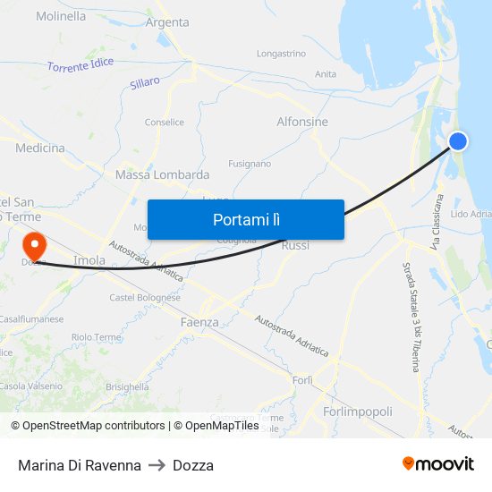 Marina Di Ravenna to Dozza map