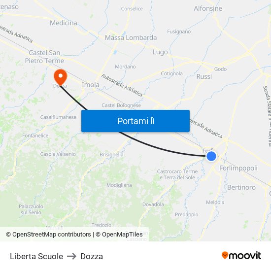 Liberta Scuole to Dozza map