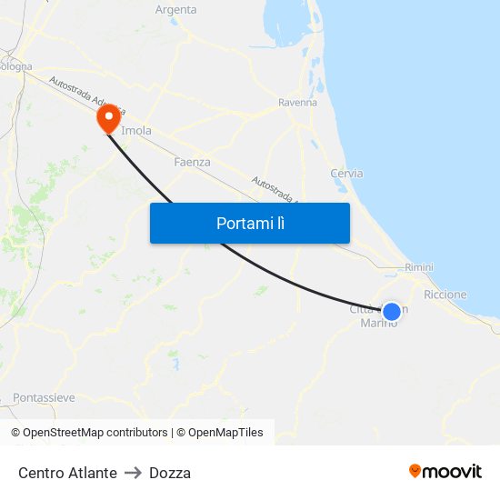 Centro Atlante to Dozza map