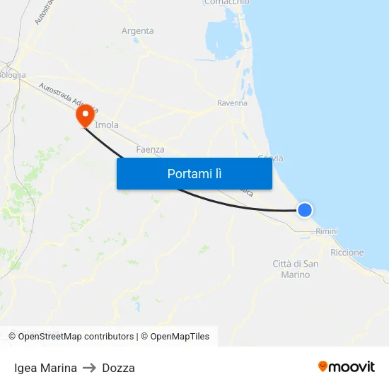 Igea Marina to Dozza map