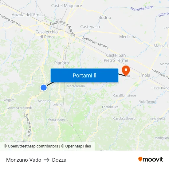 Monzuno-Vado to Dozza map