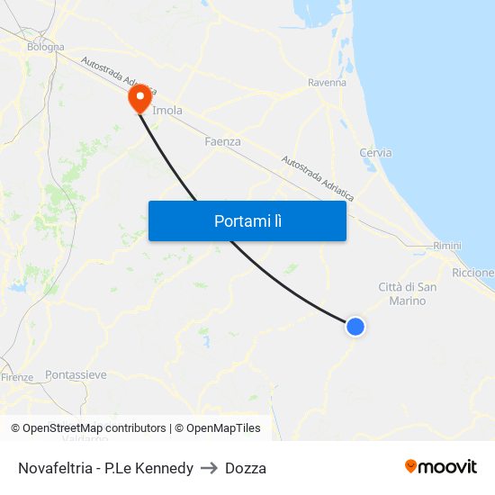 Novafeltria - P.Le Kennedy to Dozza map
