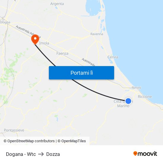 Dogana - Wtc to Dozza map