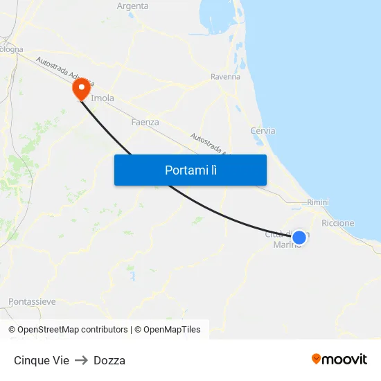 Cinque Vie to Dozza map